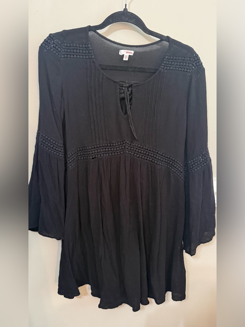 BONGO Black Lace-Detail Peasant Tunic